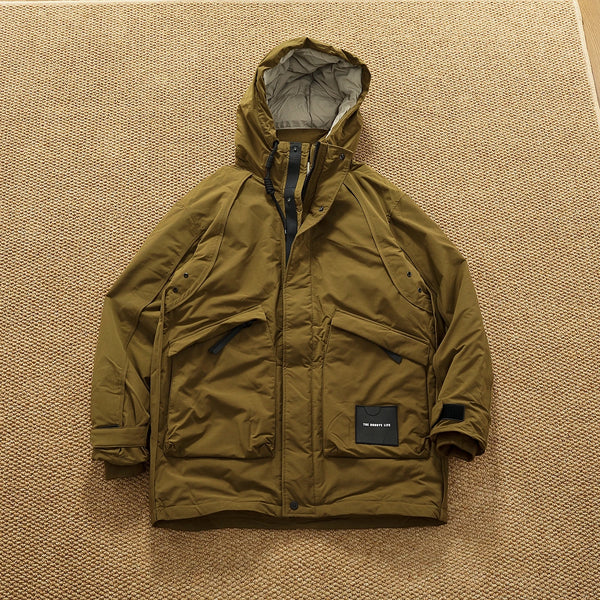 Piumino cargo imbottito in piuma d'anatra di media lunghezza retrò americano nuovo inverno con cappuccio Trench oversize spesso alla moda da uomo