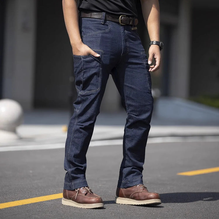 Men's Tactical Jeans Military Denim Cargo Pants Multi-pocket Elastic Casual  Work Trousers Outdoor Combat Training Hiking Pants