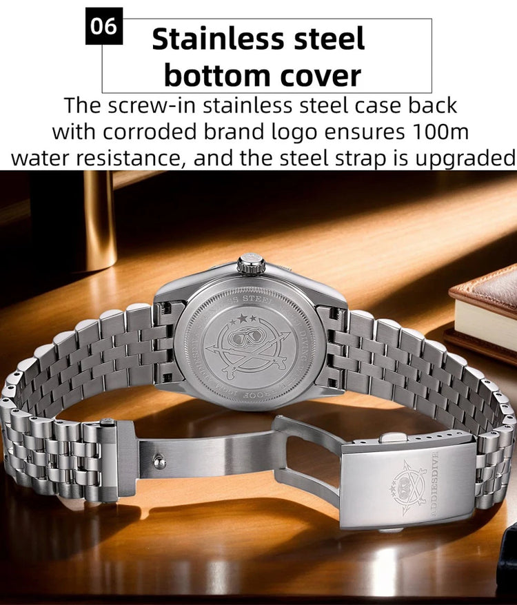 ADDIESDIVE 36mm AD2512 Watch For Men BGW9 Luminous Jubilee Strap 100m Waterproof Sapphire Glass VH31 Movement Quartz Watch Reloj