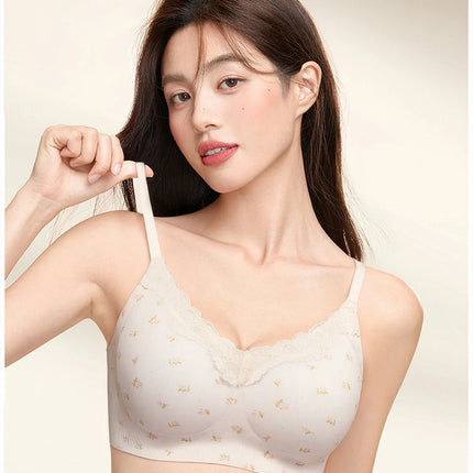 FallSweet French Floral Wireless Push Up Bra for Women Sweet Lace Bralette with Small Breasts Anti-sagging Brassiere Lingerie