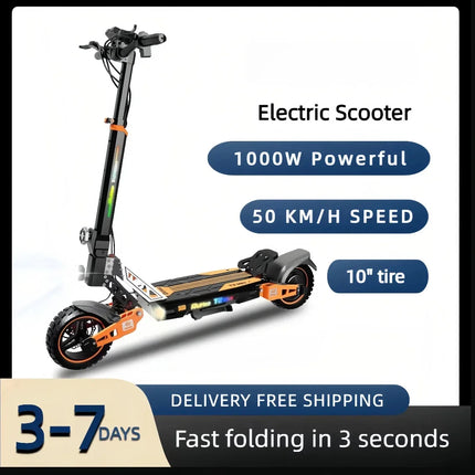 Monopattino Elettrico T2 Max 1000W, Batteria 48V 20.8Ah, Autonomia 55km, Pieghevole, Pneumatici All-Terrain da 10 Pollici, Freni a Disco