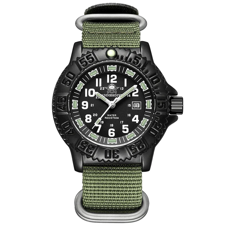 ADDIESDIVE Luxury Men Watch Luminous Dial 50m Water Resistance Date Display Outdoor Casual Men's Quartz Men Watch Nylon Strap