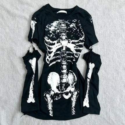 Japanese Gothic Vintage Punk Women Hoodie Striped Patchwork Cat Print Hollow Out Slim Long Sleeve Soft Pullovers 2025 Autumn New