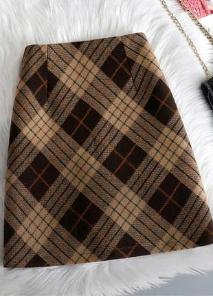 Plaid Woolen Short Skirts Women Autumn Winter New Zipper High Waist Temperament Mini Skirt Woman Retro Thicken Checked Skirts PlatiNum