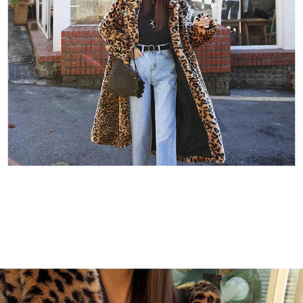 ZADORIN Winter Long Fluffy Leopard Print Jacket Women Lapel Warm Faux Fur Coat Women Korean Fashion Loose Fur Jacket Outerwears