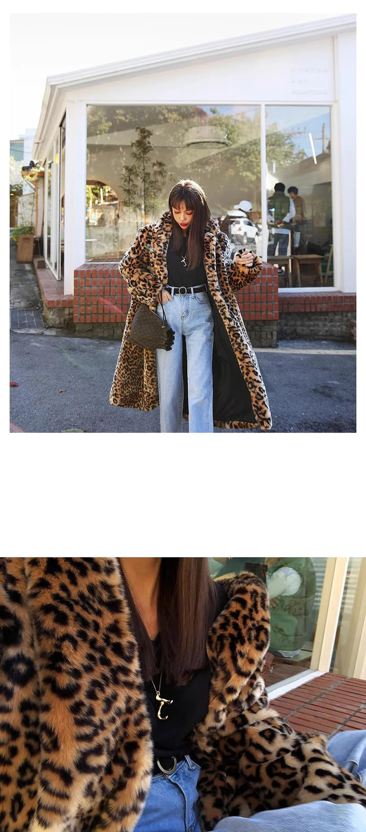 ZADORIN Winter Long Fluffy Leopard Print Jacket Women Lapel Warm Faux Fur Coat Women Korean Fashion Loose Fur Jacket Outerwears