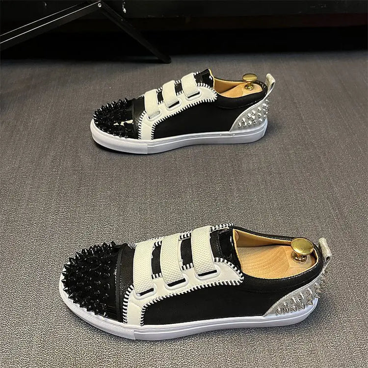 Sneaker Casual Men Designer Rivet Board Shoes Fashion Split Leather Upper Flat Platform White Shoes High Top Nightclub Shoes