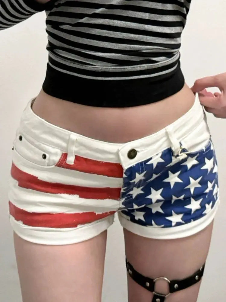 Pantaloncini di jeans stampati a stella retrò per donna Estate Y2k Glutei sottili Super Shorts Jeans Pantaloni caldi