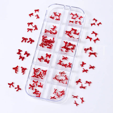 SWEET TREND-12 Grids Red Resin Bow Nail Art Charms Cute Bowknot Nail Decorations for Christmas New Year Valentine's Day Manicure