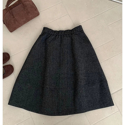 Vintage Woolen Midi Skirt Women Harajuku Streetwear High Waist Skirts Autumn Winter Ladies Korean Casual Design A Line Faldas PlatiNum