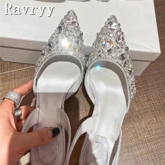 Pointed Toe Lace Crystal Women Pumps New Wedding High Heel Shoes Luxury Design Sexy Bride Party Stiletto Sandals