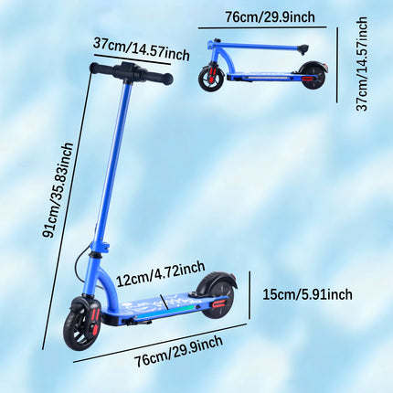 Monopattino elettrico AATOTMGO per bambini dai 6 ai 12 anni. Velocità massima: 16 km/h. Raggio d'azione: da 10 a 15 km. Pieghevole. Potenza: 125 W. 3 velocità, luci a LED, carico massimo: 70 kg.