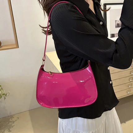 Retro Solid Color PU Leather Shoulder Underarm Bag Women's Fashion Handbags Casual Hobos Purses and Handbag Ladies Hand Bags PlatiNum