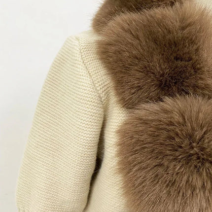 ZADORIN Luxury Fur Cardigan Knit Winter Sweater Women Elegant Detachable Fur Belt White Pink Black Womens Cardigan Korea Style