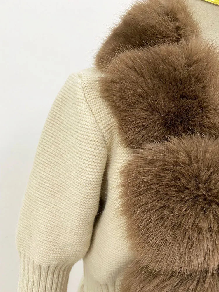 ZADORIN Luxury Fur Cardigan Knit Winter Sweater Women Elegant Detachable Fur Belt White Pink Black Womens Cardigan Korea Style