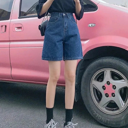 Ladies High Waist Wide Leg Denim Shorts Retro Blue A-Line Slim Fit Spring Summer Womens Casual Clothing 2026 PlatiNum