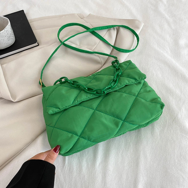 Yogodlns Large Capacity Crossbody Square Bags Casual Chain Women Underarm Bags Fashion Quilted All-match Winter Simple Shopping
