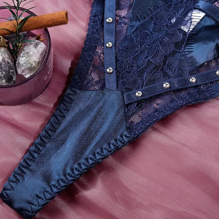 Toucheart Erotic Lingerie Lace See-through Bow Knot Decor Patchwork Body Shaping Hollow Intimate Women Flirt Hot Underwear Set