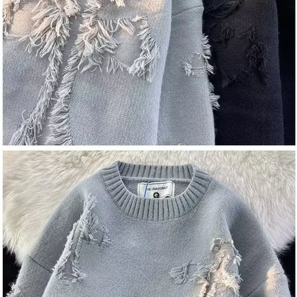 2026 Street Style Broken Holes Sweaters for Men Autumn Winter Thick Knitted O Neck Pullovers Vintage Casual Couple Sweater Coats