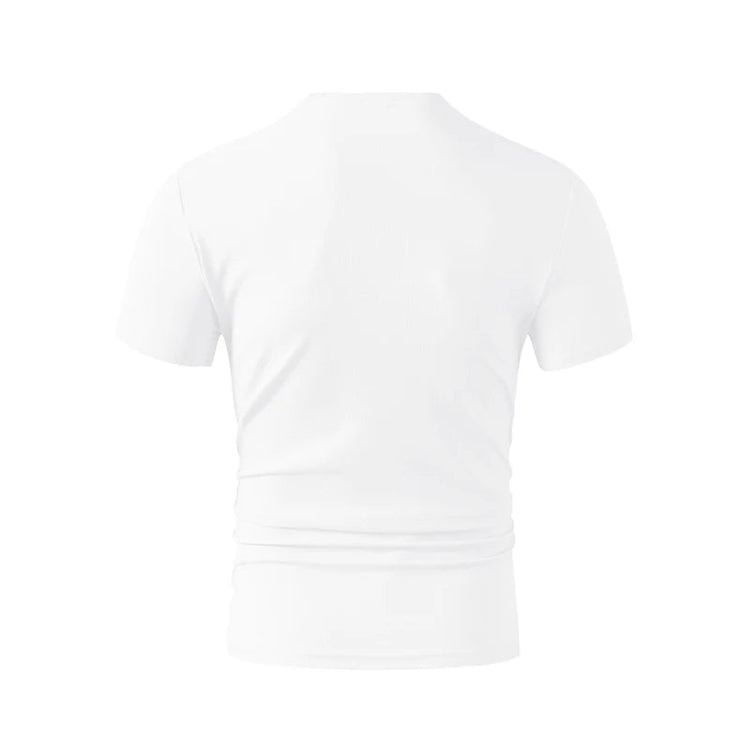 2025 New Men's Casual Fashion Simple V-neck Short Sleeved T-shirt Summer Comfortable Breathable Versatile Top PlatiNum