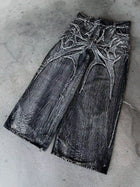 Unisex Loose Retro Y2K Gothic Shorts, Phantom Jeans with Spider Embroidery, Hip Hop Streetwear