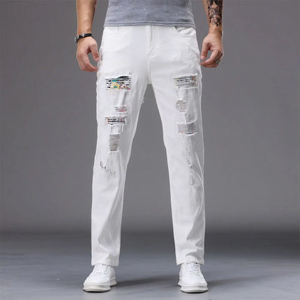 Men's Casual Jeans Vintage Straight Leg Elastic Slim Fit Autumn Winter Sweatpants Trousers Skinny Y2k Jeans Men's Cargo Pants
