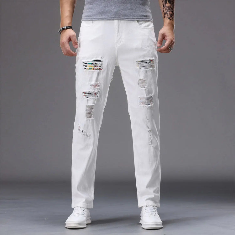 Men's Casual Jeans Vintage Straight Leg Elastic Slim Fit Autumn Winter Sweatpants Trousers Skinny Y2k Jeans Men's Cargo Pants