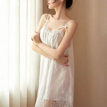 Camicia da Notte Sexy in Pizzo da Donna, Abito Sottoveste in Raso con Spalline Sottili, Chemise Senza Schienale, Babydoll, Lingerie Estiva Calda per la Casa