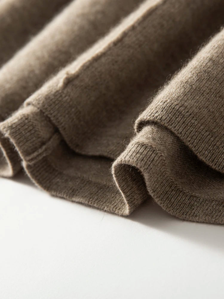Women's Cashmere Umbrella Skirts Autumn Winter Basic Office Lady Classics 100% Cashmere Knitted A-Line High Waist Pockets Dress PlatiNum