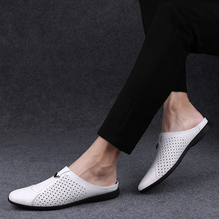 2024 Adulto Estate Mezza Trascinare Piselli In Pelle Mens Scarpe Da Guida Penny Mocassini da Uomo Mocassini Uomo Muli Tenis Masculino Bianco
