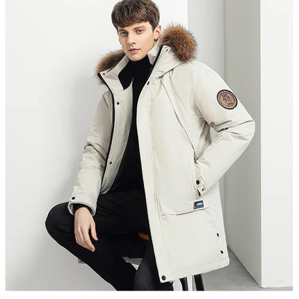 Men Winter Goose Down Coats Fur Collar Hooded Long Down Jackets Top Quality Male Outdoor Windproof Warm Winter Jackets Canada