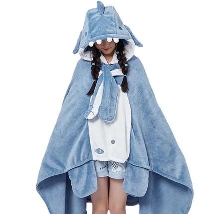 Super Soft Cozy Shark Blanket Shark Shawl Hood Wearable Blanket Shark Shawl Cape Type Hooded Robe with Hood Shark Blanket Hoodie