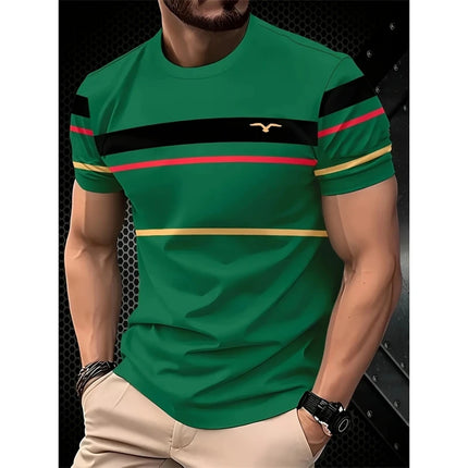 Men's Simple Fashion Striped Graphic T-shirt Summer Fashion Short Sleeve 3D Printed T-shirt Casual Oversized Crew Neck T-shirt