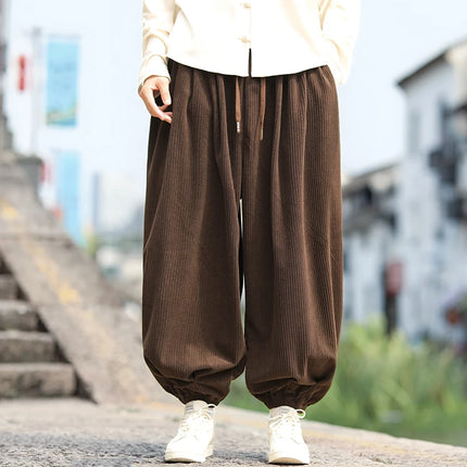 Nuovi pantaloni di velluto a coste da uomo streetwear moda pantaloni lanterna allentati uomo pantaloni stile harem retrò pantaloni casual con cavallo grande uomo taglie forti5XL