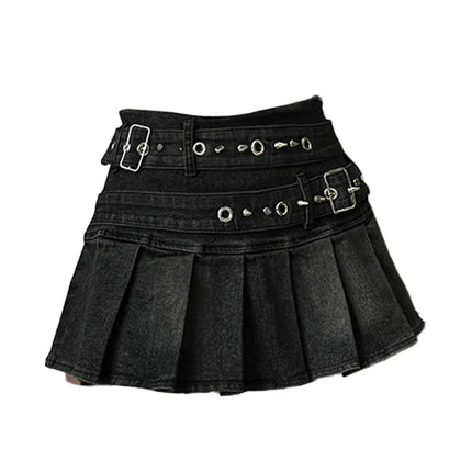 Damen-Vintage-Y2K-Jeans-Minirock der 90er-Jahre, Nietengürtel, sexy, A-Linie, für den täglichen Sommergebrauch, Neue Kollektion 2026