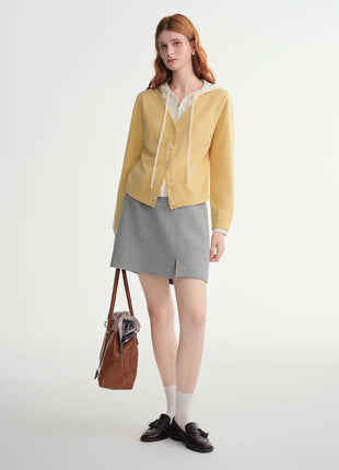 DUSHU Classic Long and Short Elastic Waist A-line Skirt 2025 Winter Skirt for Women Solid Simple Commuting Office Ladies College PlatiNum