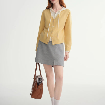 DUSHU Classic Long and Short Elastic Waist A-line Skirt 2025 Winter Skirt for Women Solid Simple Commuting Office Ladies College PlatiNum