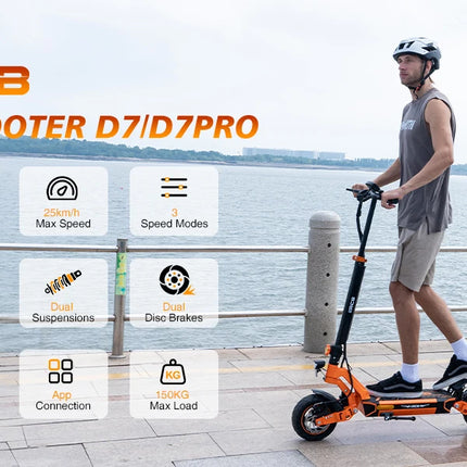 RCB D7 D7 PRO Monopattino Elettrico, Monopattino Elettrico per Adulti, Autonomia 80-110KM,  500W, 25KM/H, Pieghevole, Display LED, Controllo APP, Freni a Disco, Doppia Sospensione, Pneumatici 10 Pollici, Carico 150KG