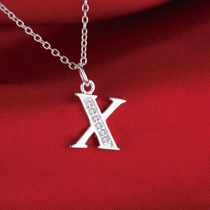 26 Letters 925 Sterling Silver Necklace Pendant Zircon For Women Exquisite Student Girlfriend Jewelry Accessories Wedding Gift PlatiNum