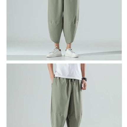 Pantaloncini Estivi da Uomo Stile Cinese Harajuku, Pantaloni Harem Oversize, Pantaloni Vintage Traspiranti a Tinta Unita, Lunghezza al Polpaccio