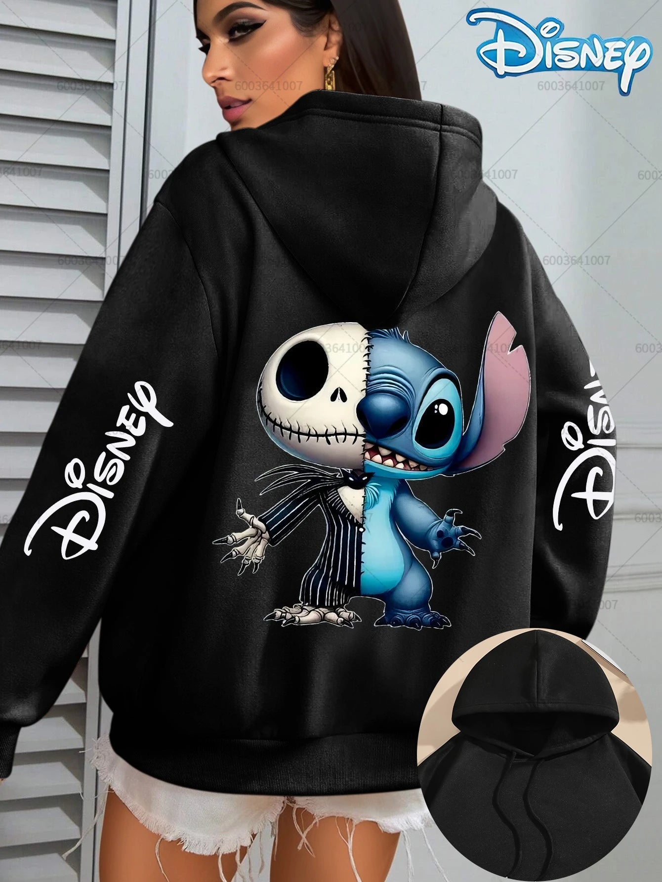 Disney Women's Stitch & Jack Skellington Fleece Hoodies Cotton Hoody Sweatshirt Pullover Autumn Winter Oversize Long Sleeves