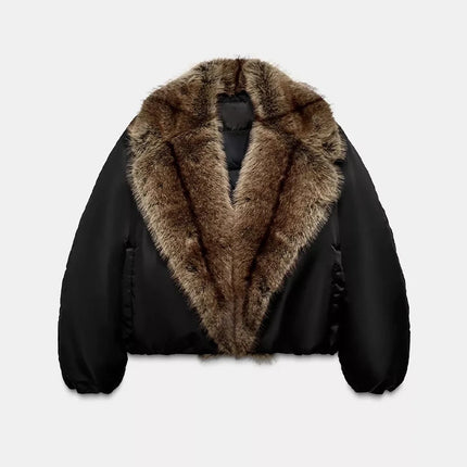 Cotton Lined Furry Fur Collar Belts Jacket Women Fashion Long Sleeve Thicken Warm Female Coat 2025 Winter Street Casual Outwear