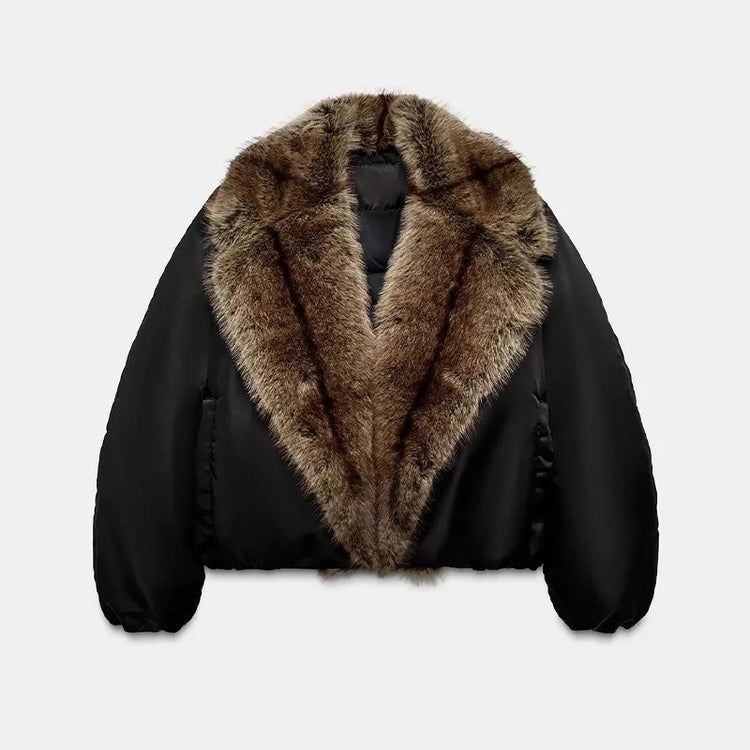 Cotton Lined Furry Fur Collar Belts Jacket Women Fashion Long Sleeve Thicken Warm Female Coat 2025 Winter Street Casual Outwear
