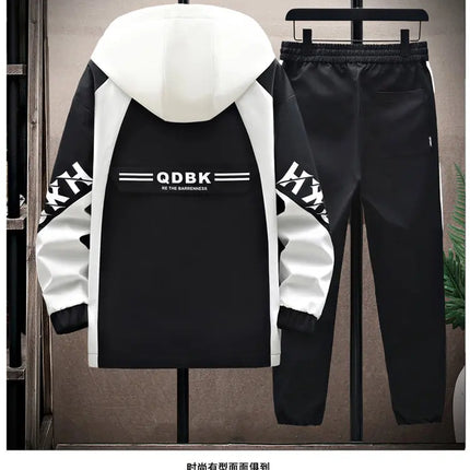 Spring Autumn Casual Men Sets Jacket + Pants Two Pieces Fashion Korean Trend Hooded Baseball Uniform Suit Man Outfit
