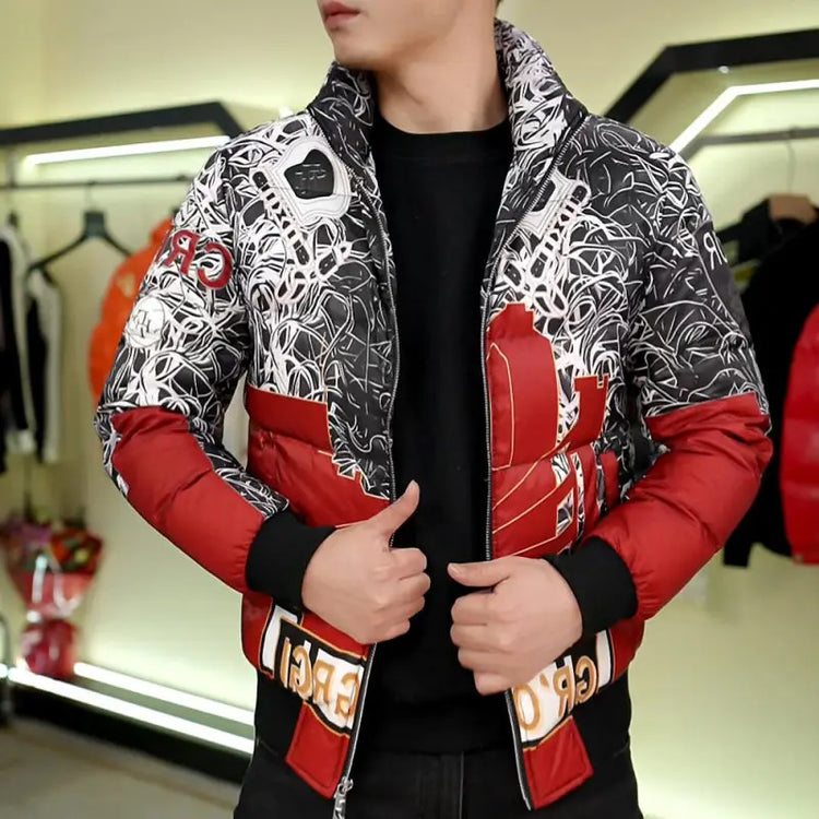 90% White Duck Down Men's Light Warm Print Down Jacket Stand-up Collar  Fashionable Versatile Autumn Winter coat