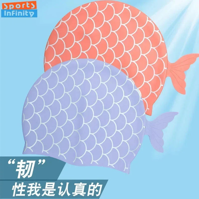 Kids Swim Cap Cute Fish Scale Waterproof Silicone Enlarged Swimming Hat for Boys Girls Swimming Accessories