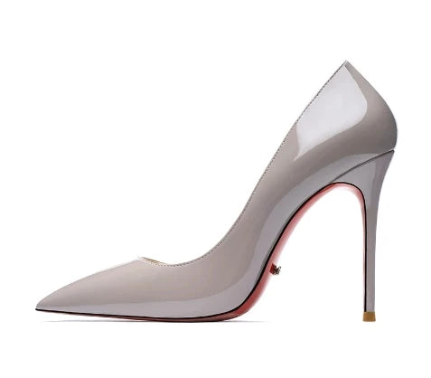 HLTINO 12CM Brown Patent Leather Pumps Women Red Bottom Heels Elegant High Heeled Stilettos Evening Shoe for Party