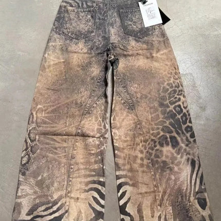 Jeans Larghi da Donna Stile Retrò Americano Y2K 2026 con Stampa Leopardata 3D, Pantaloni a Gamba Larga Vestibilità Comoda