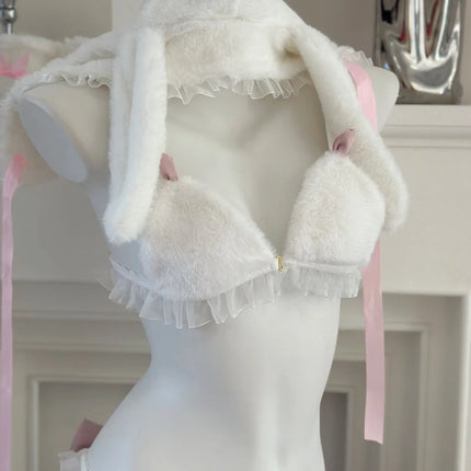 Sexy Bunny Girl Cosplay Lingerie Set Anime Plush Rabbit Ear Bra Panties Suit Role Play Temptation Costumes
