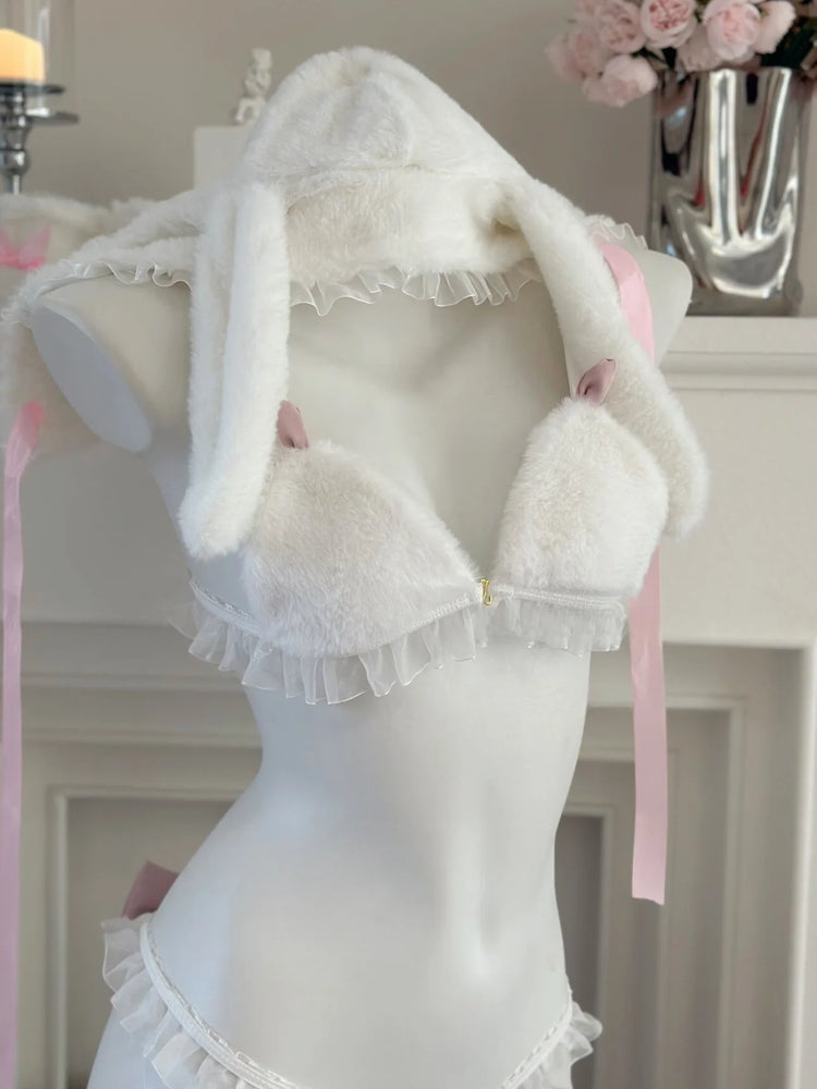 Sexy Bunny Girl Cosplay Lingerie Set Anime Plush Rabbit Ear Bra Panties Suit Role Play Temptation Costumes